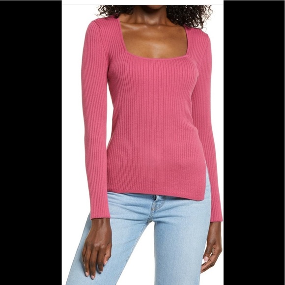 OPEN EDIT rib scoop neck pink preppy sweater / size M - Picture 2 of 5